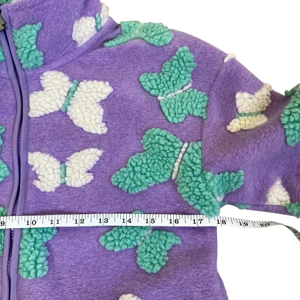 Lucky Brand Girls Sz M (10/12) Pastel Lilac Shearling Full Zip Jacket Butterfly